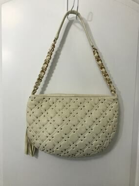 Paolo Masi Vintage Cream Quilted Studded Leather Hobo Bag Made in Italy EUC